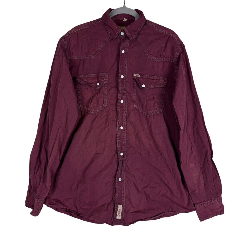 Rafter C Shirt Mens Medium Red Solid Long Sleeve Western Snap‎ Front Stretch